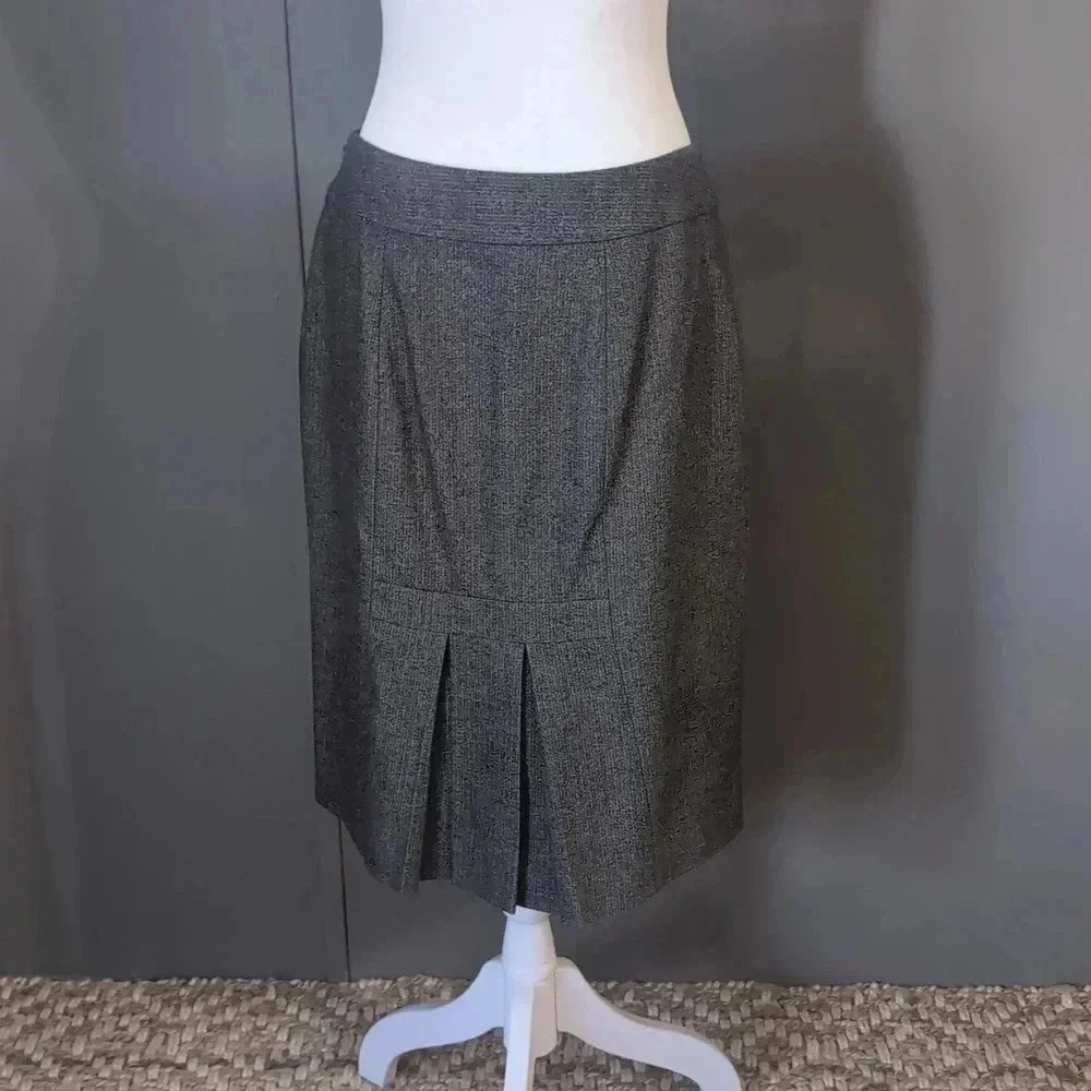 Ann Taylor Wool Cashmere Blend Dark Brown Herringbone Skirt